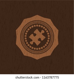 jigsaw puzzle piece icon inside retro wooden emblem