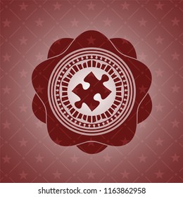 jigsaw puzzle piece icon inside red emblem. Retro