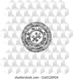 jigsaw puzzle piece icon inside grey emblem with cube white background