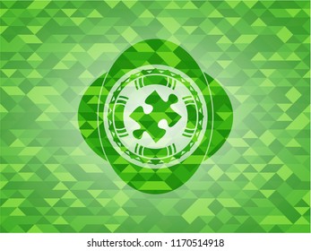 jigsaw puzzle piece icon inside realistic green mosaic emblem