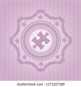 jigsaw puzzle piece icon inside pink emblem. Vintage.