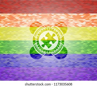 jigsaw puzzle piece icon inside lgbt colors emblem 