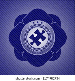 jigsaw puzzle piece icon inside jean background