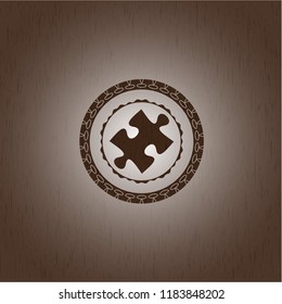 jigsaw puzzle piece icon inside wood emblem