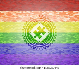 jigsaw puzzle piece icon inside lgbt colors emblem 