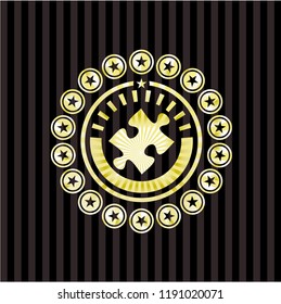jigsaw puzzle piece icon inside golden emblem or badge