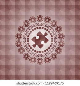 jigsaw puzzle piece icon inside red polygonal badge. Seamless.