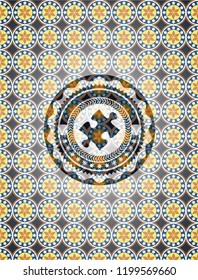 jigsaw puzzle piece icon inside arabesque style badge. arabic decoration.