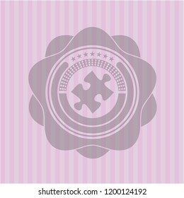 jigsaw puzzle piece icon inside pink emblem. Vintage.