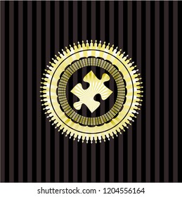 jigsaw puzzle piece icon inside golden emblem or badge