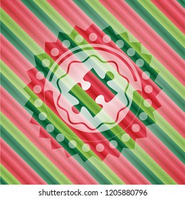 jigsaw puzzle piece icon inside christmas style badge..