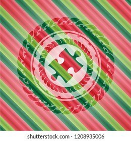 jigsaw puzzle piece icon inside christmas style badge..