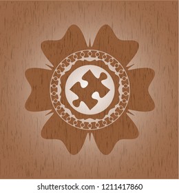 jigsaw puzzle piece icon inside vintage wood emblem