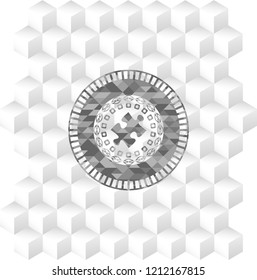 jigsaw puzzle piece icon inside grey icon or emblem with geometric cube white background