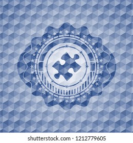 jigsaw puzzle piece icon inside blue hexagon badge.