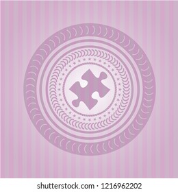 jigsaw puzzle piece icon inside badge with pink background