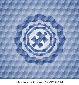 jigsaw puzzle piece icon inside blue polygonal emblem.