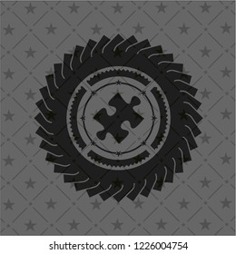 jigsaw puzzle piece icon inside retro style black emblem
