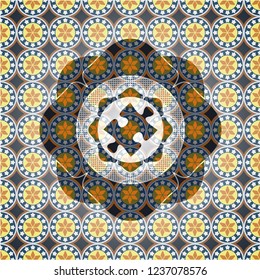 jigsaw puzzle piece icon inside arabesque emblem. arabic decoration.