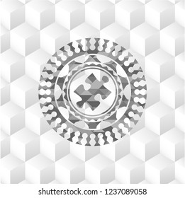jigsaw puzzle piece icon inside retro style grey emblem with geometric cube white background