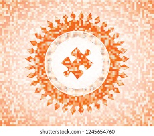 jigsaw puzzle piece icon inside abstract orange mosaic emblem with background