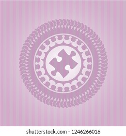 jigsaw puzzle piece icon inside pink emblem. Retro