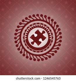 jigsaw puzzle piece icon inside red emblem. Vintage.
