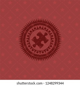 jigsaw puzzle piece icon inside red emblem. Vintage.