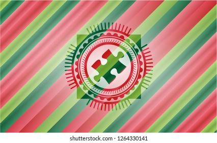 jigsaw puzzle piece icon inside christmas badge.