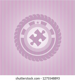 jigsaw puzzle piece icon inside badge with pink background