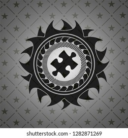 jigsaw puzzle piece icon inside realistic black emblem