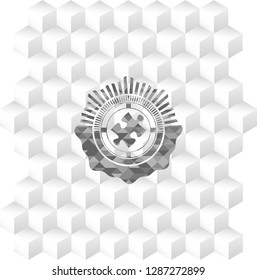 jigsaw puzzle piece icon inside grey emblem. Vintage with geometric cube white background