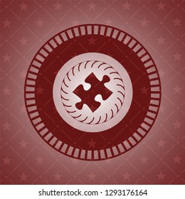 jigsaw puzzle piece icon inside vintage red emblem