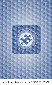 jigsaw puzzle piece icon inside blue hexagon emblem.