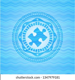 jigsaw puzzle piece icon inside water wave concept badge background.