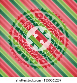 jigsaw puzzle piece icon inside christmas style emblem.