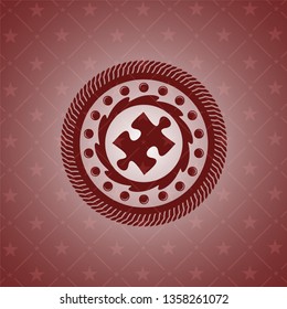jigsaw puzzle piece icon inside red emblem. Vintage.