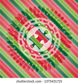 jigsaw puzzle piece icon inside christmas emblem.