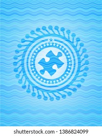 jigsaw puzzle piece icon inside water concept style emblem.