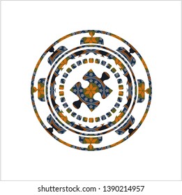 jigsaw puzzle piece icon inside arabesque badge. arabic decoration.