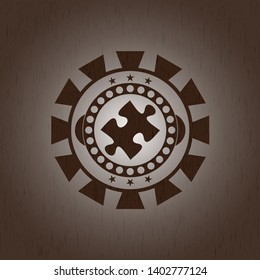 jigsaw puzzle piece icon inside retro style wooden emblem