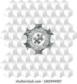 jigsaw puzzle piece icon inside grey emblem. Retro with geometric cube white background
