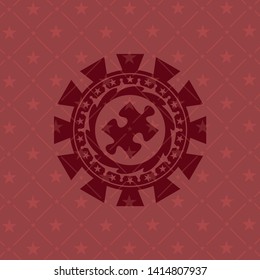 jigsaw puzzle piece icon inside red emblem. Retro