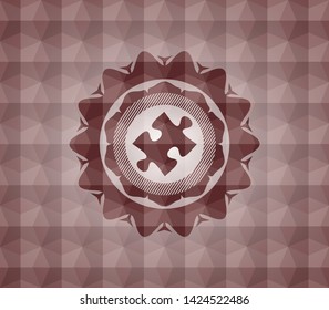 jigsaw puzzle piece icon inside red geometric badge. Seamless.