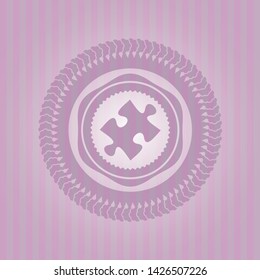 jigsaw puzzle piece icon inside vintage pink emblem