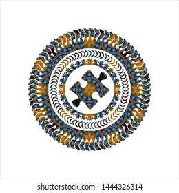 jigsaw puzzle piece icon inside arabesque style emblem. arabic decoration.