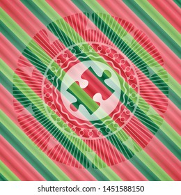 jigsaw puzzle piece icon inside christmas emblem.