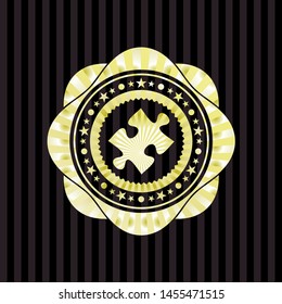 jigsaw puzzle piece icon inside golden badge or emblem