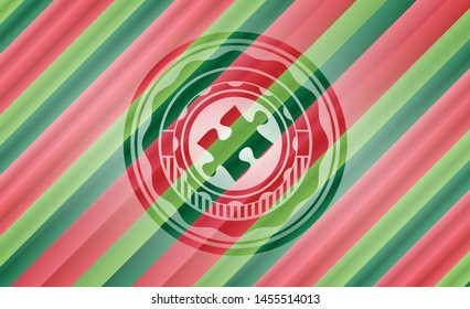 jigsaw puzzle piece icon inside christmas badge background.