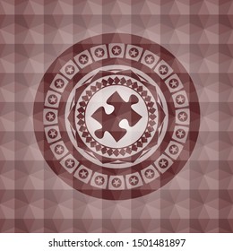 jigsaw puzzle piece icon inside red badge with geometric background. Seamless.